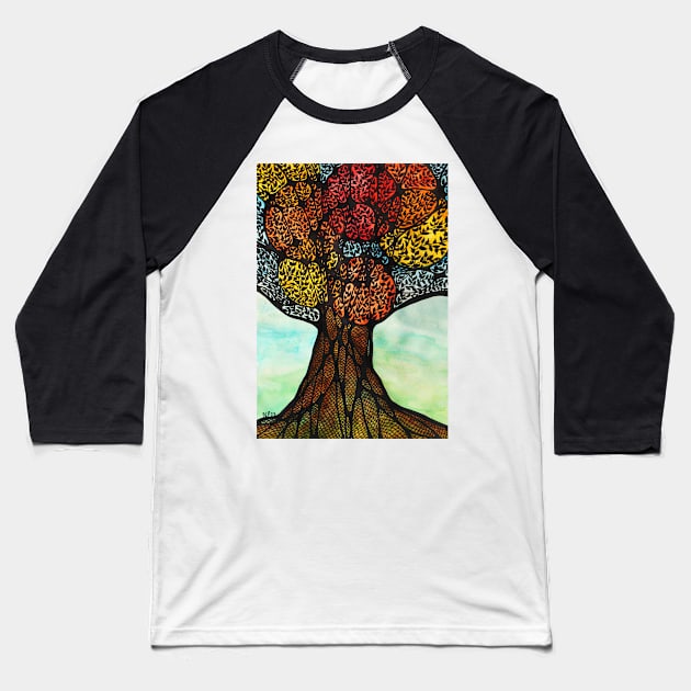 Doodle Tree Baseball T-Shirt by KarmarieCrafts